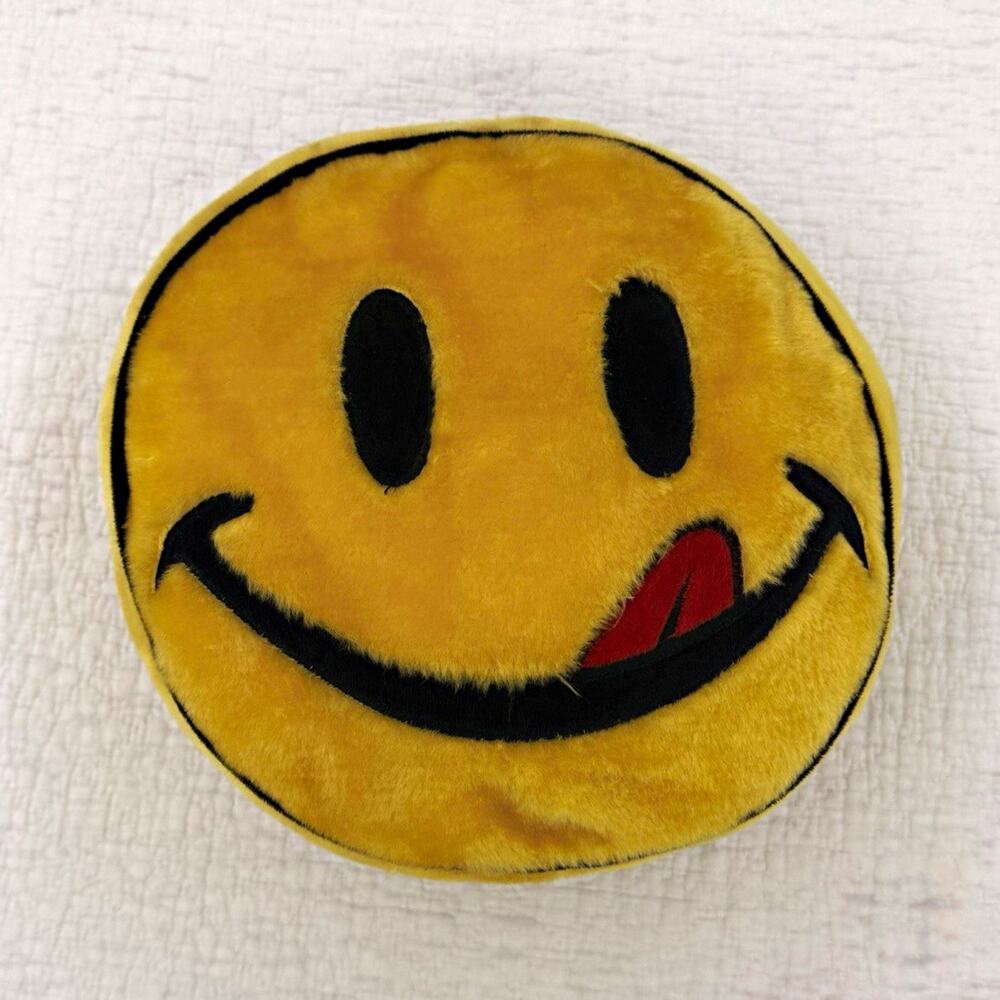 Vintage Joe Boxer Smiley Face Decorative Pillow Plush Round Yellow 10 in Kids